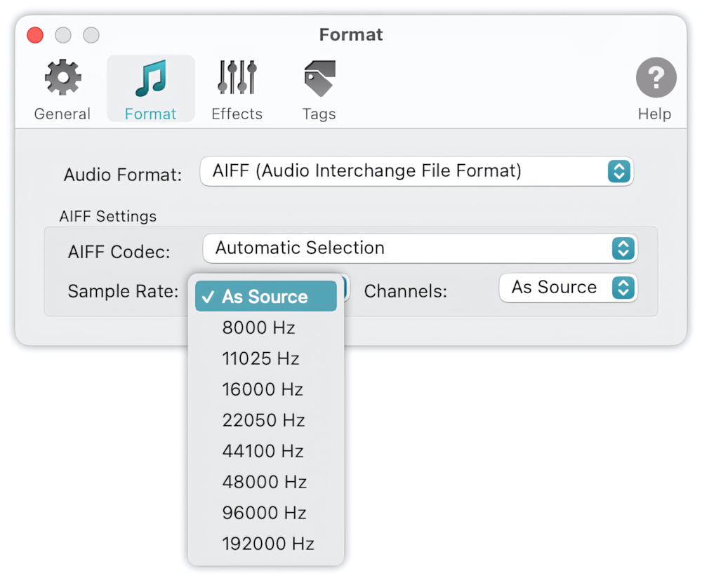 To WAV Converter for Mac OS - AIFF Format - Supported Sample Rates