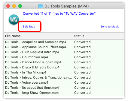 To WAV Converter for Mac OS - open converted WAV files in Tag Editor to check metadata.