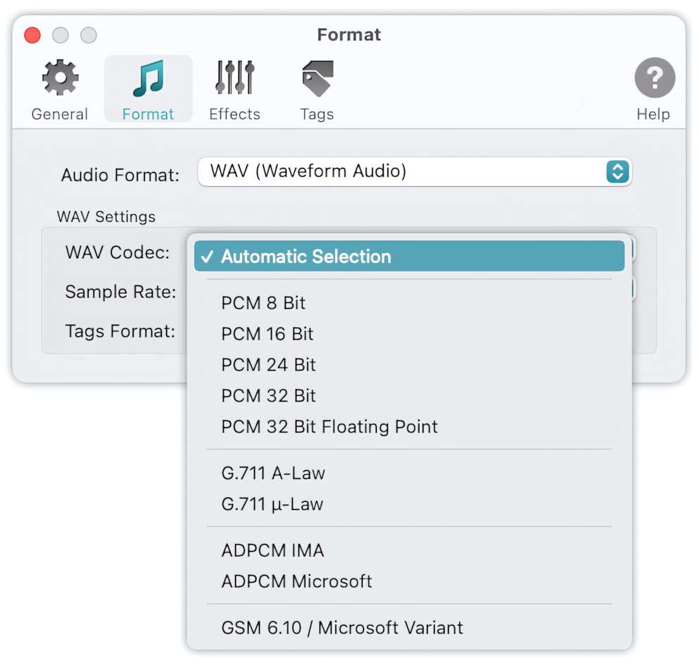 To WAV Converter for Mac OS - Supported Codecs