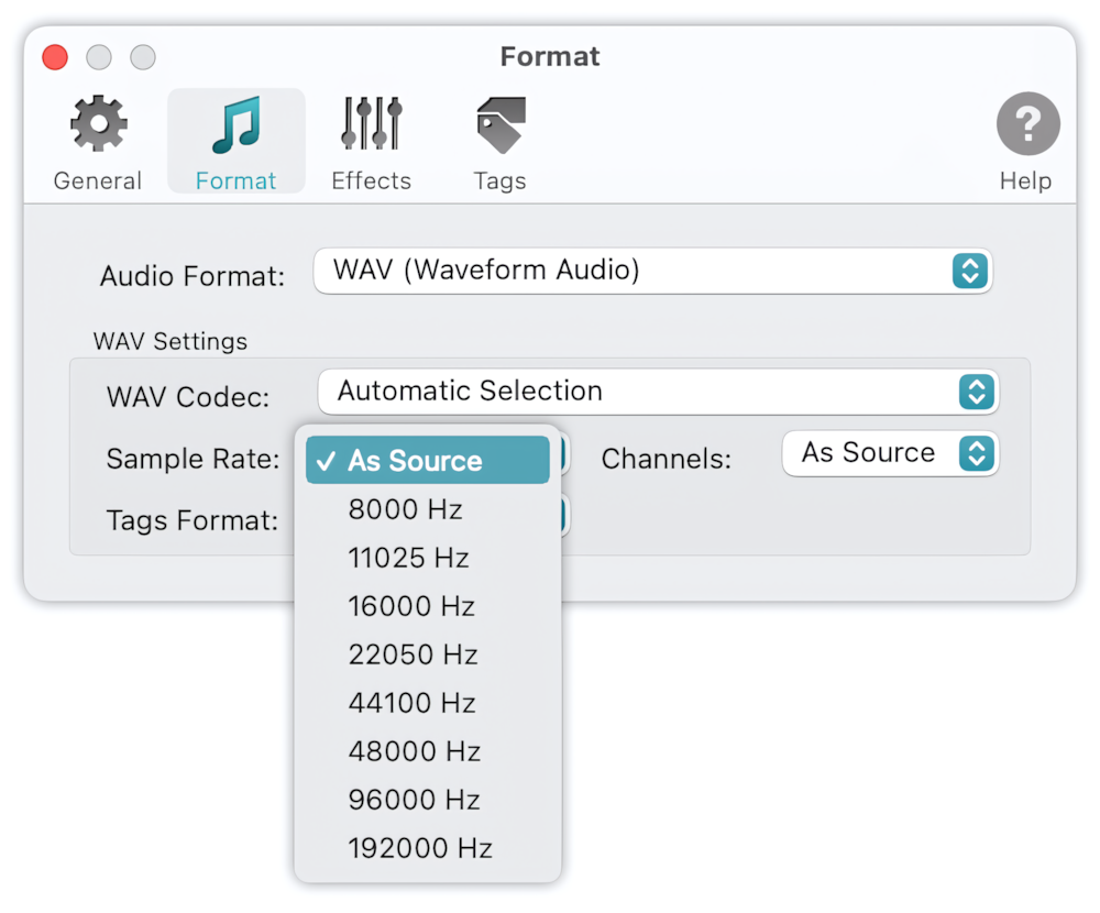 To WAV Converter for Mac OS - Supported Sample Rates