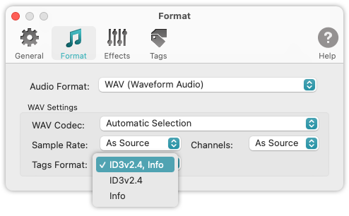To WAV Converter for Mac OS - Supported Tags Formats - ID3v2.4, Info